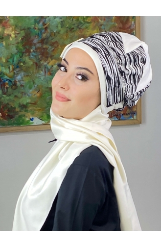 Çarkıfelek Atkılı Tesettür Bere 256EYLL22BERE-02 Beyaz Siyah