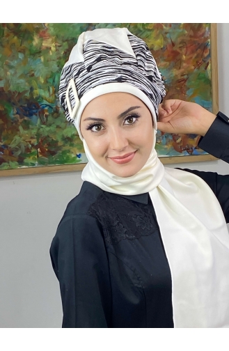 Çarkıfelek Atkılı Tesettür Bere 256EYLL22BERE-02 Beyaz Siyah