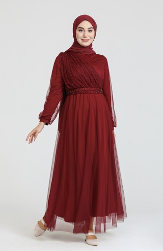 Weinrot Hijab-Abendkleider 0390-01