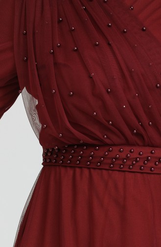 Claret Red Hijab Evening Dress 0390-01