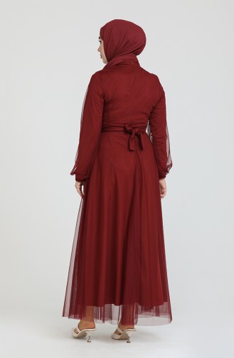 Claret Red Hijab Evening Dress 0390-01