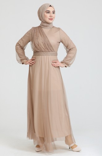 Mink Hijab Evening Dress 0390-02