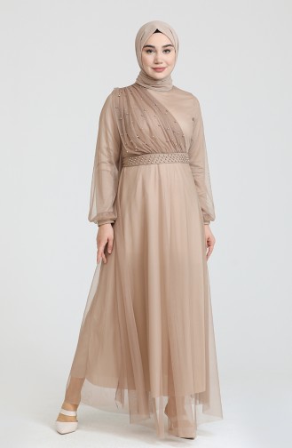 Mink Hijab Evening Dress 0390-02