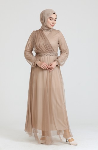 Mink Hijab Evening Dress 0390-02
