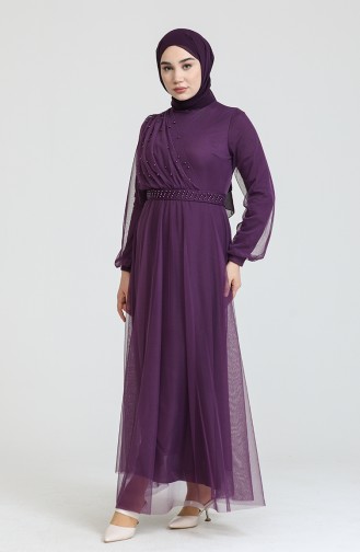 Purple Hijab Evening Dress 0390-04