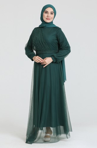 Emerald Green Hijab Evening Dress 0390-05