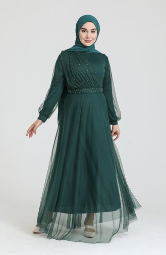 Emerald Green Hijab Evening Dress 0390-05