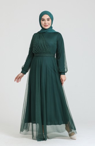 Emerald Green Hijab Evening Dress 0390-05