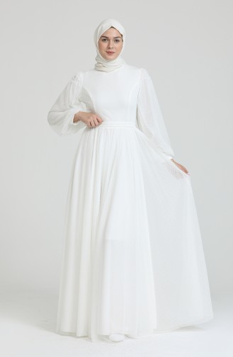 White Hijab Evening Dress 80120-01