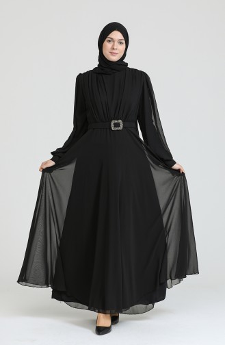 Black Hijab Evening Dress 5505-01