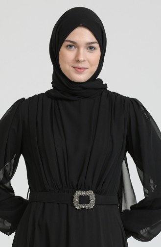 Black Hijab Evening Dress 5505-01