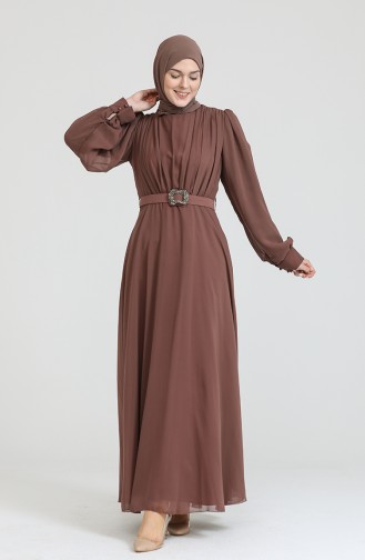 Brown Hijab Evening Dress 5505-02