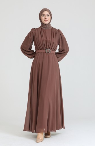 Brown Hijab Evening Dress 5505-02