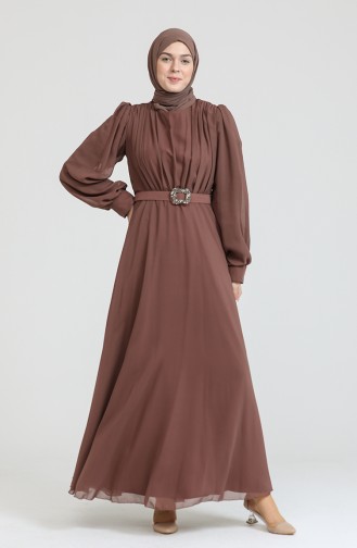 Brown Hijab Evening Dress 5505-02