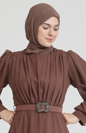 Brown Hijab Evening Dress 5505-02
