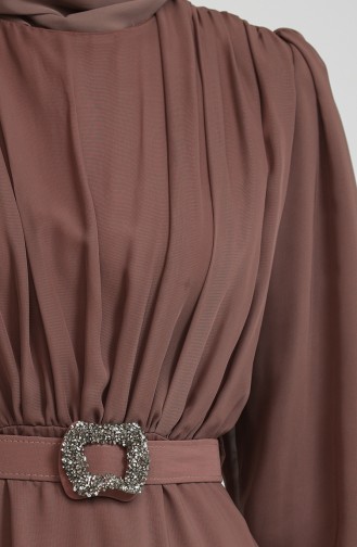 Brown Hijab Evening Dress 5505-02