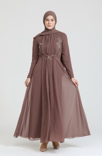 Brown Hijab Evening Dress 5589-02