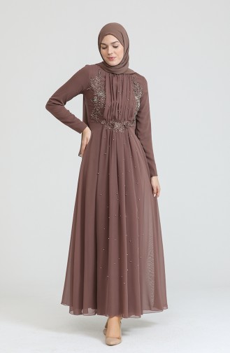 Brown Hijab Evening Dress 5589-02