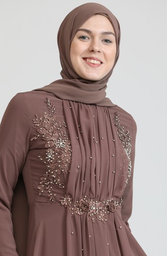 Brown Hijab Evening Dress 5589-02