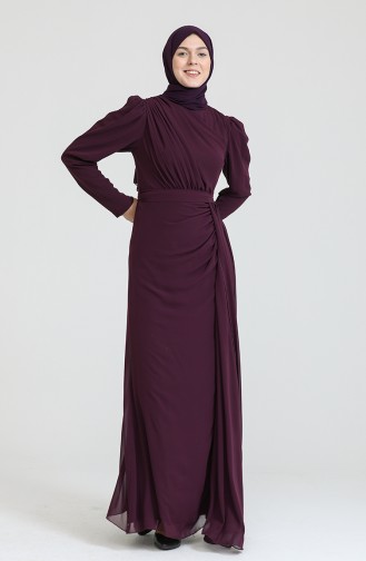 Plum Hijab Evening Dress 5736-03