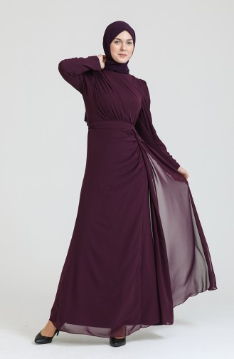 Plum Hijab Evening Dress 5736-03