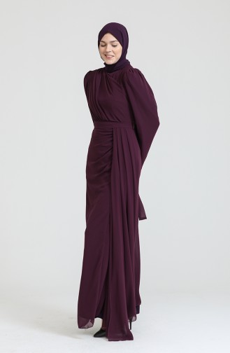 Plum Hijab Evening Dress 5736-03