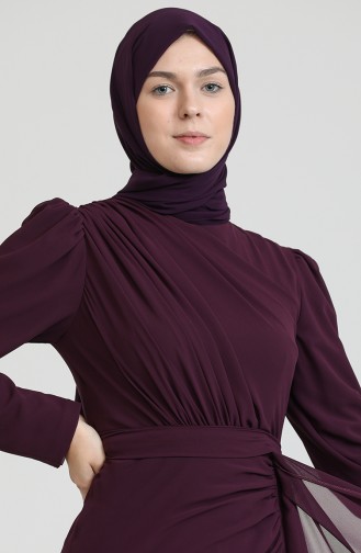 Plum Hijab Evening Dress 5736-03