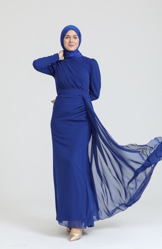 Saxe Hijab Evening Dress 5736-14