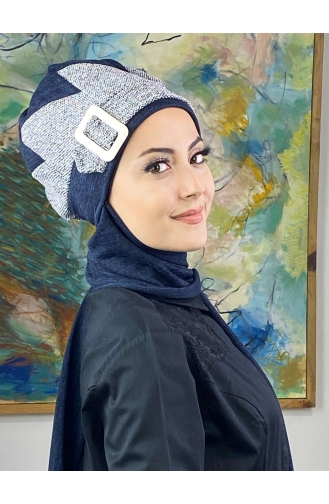 Tokalı Atkılı Tesettür Bere 176EYLL22BERE-06 Lacivert Koyu Kahverengi