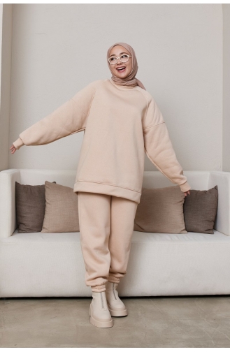 3 İplik Jogger Eşofman Takım 000203-01 Vizon