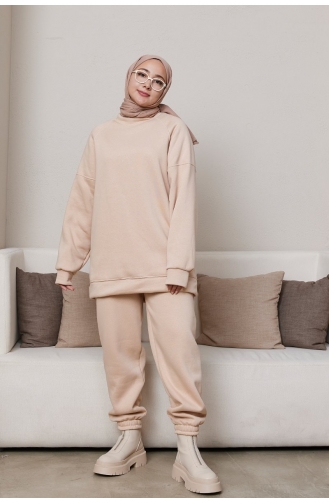 3 İplik Jogger Eşofman Takım 000203-01 Vizon