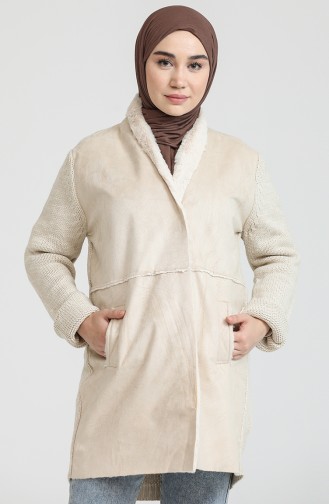 Triko Detayli Kap 9432-01 Krem