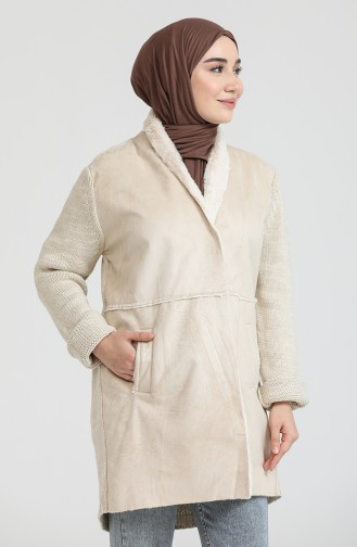 Triko Detayli Kap 9432-01 Krem