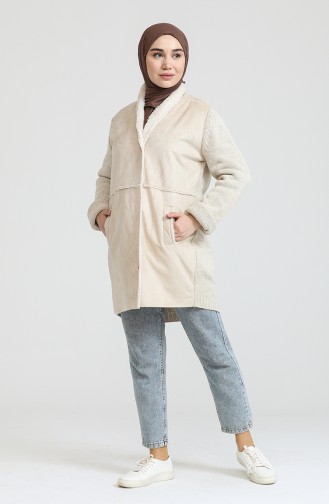 Triko Detayli Kap 9432-01 Krem