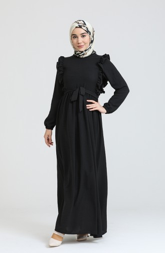 Schwarz Hijab Kleider 7037.SİYAH