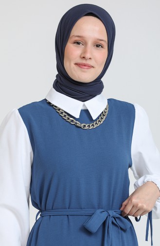 Navy Blue Hijab Dress 0385-05