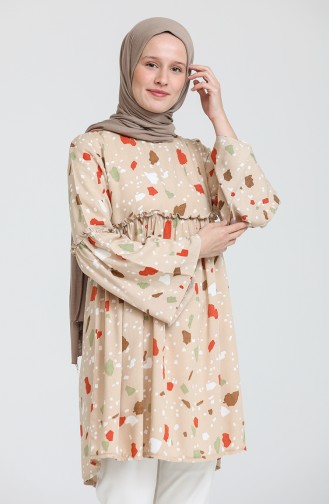 Desenli Önü Büzgülü Tunik 445001 Bej