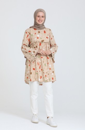 Desenli Önü Büzgülü Tunik 445001 Bej