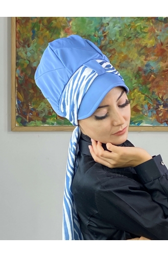 Light Blue Ready to Wear Turban 716EYLL22FLŞP-03