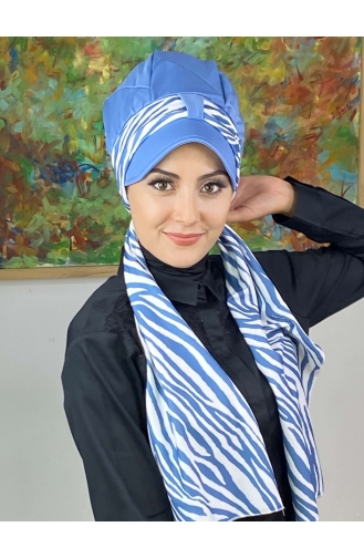 Light Blue Ready to Wear Turban 716EYLL22FLŞP-03