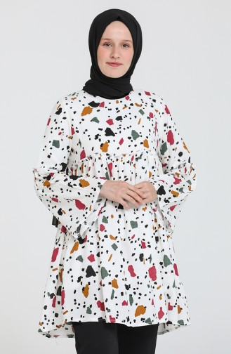 Desenli Önü Büzgülü Tunik 445001 Ekru