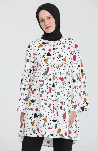 Desenli Önü Büzgülü Tunik 445001 Ekru