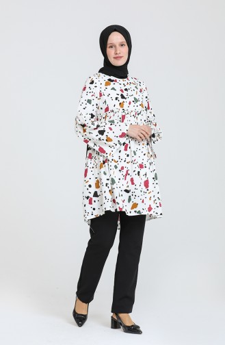 Desenli Önü Büzgülü Tunik 445001 Ekru
