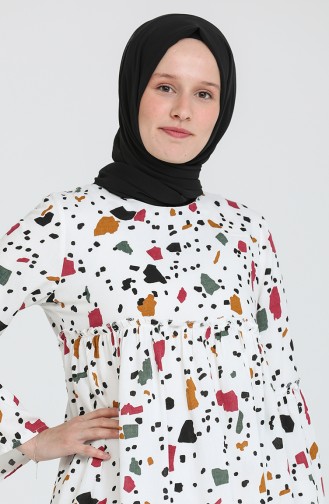 Desenli Önü Büzgülü Tunik 445001 Ekru