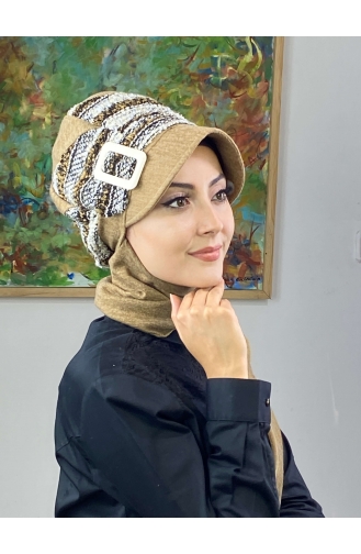Çarkıfelek Atkılı Tesettür Şapka 386EYLL22ŞAPK-01 Kahverengi