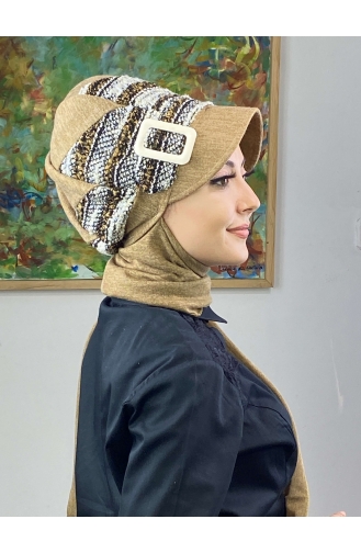 Çarkıfelek Atkılı Tesettür Şapka 386EYLL22ŞAPK-01 Kahverengi