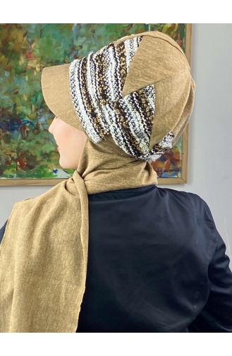 Çarkıfelek Atkılı Tesettür Şapka 386EYLL22ŞAPK-01 Kahverengi