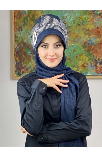 Çarkıfelek Atkılı Tesettür Şapka 466EYLL22ŞAPK-01 Lacivert Beyaz