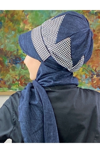 Çarkıfelek Atkılı Tesettür Şapka 466EYLL22ŞAPK-01 Lacivert Beyaz