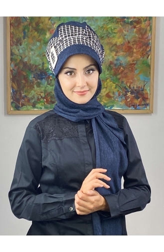 Navy Blue Ready to Wear Turban 476EYLL22ŞAPK-01